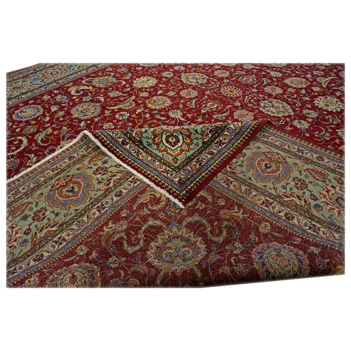 Antike 1940er Persisch Tabriz Pahlavi 11x16 Rot, Teal, & Elfenbein handgefertigt Bereich Teppich im Angebot 4