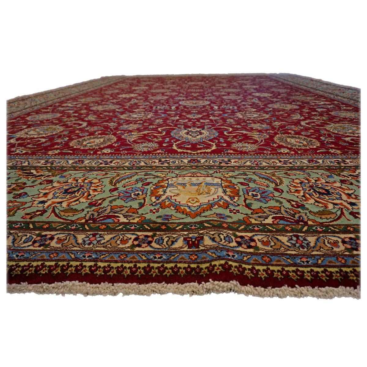 Mid-20th Century Antique 1940s Persian Tabriz Pahlavi 11x16 Red, Teal, & Ivory Handmade Area Rug For Sale