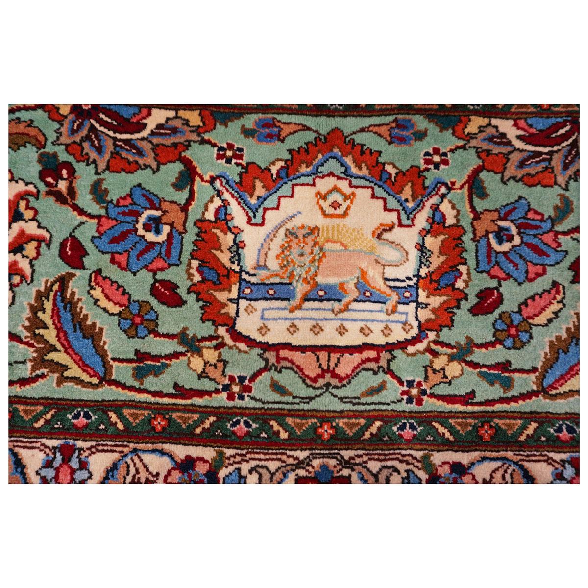 Wool Antique 1940s Persian Tabriz Pahlavi 11x16 Red, Teal, & Ivory Handmade Area Rug For Sale