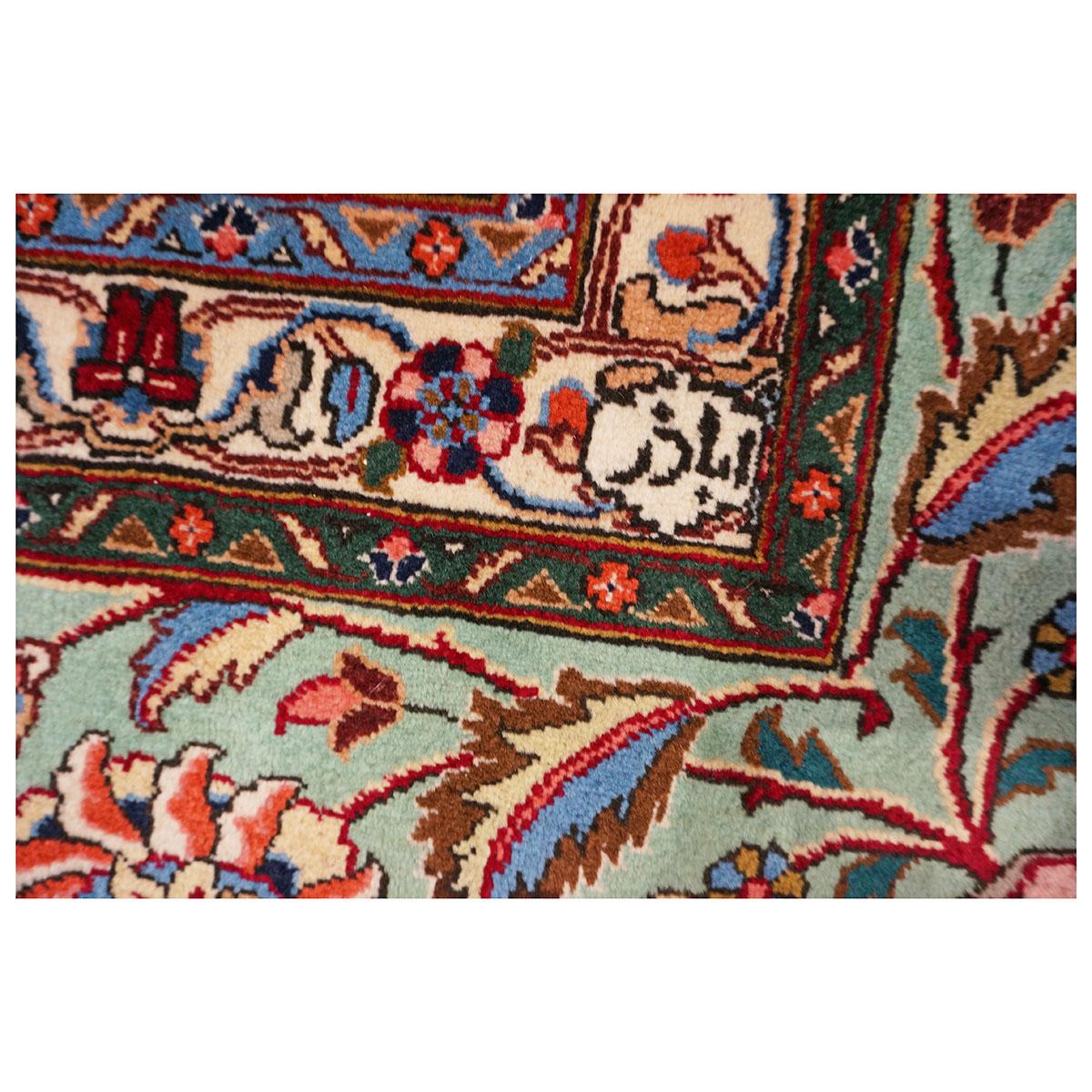 Antique 1940s Persian Tabriz Pahlavi 11x16 Red, Teal, & Ivory Handmade Area Rug For Sale 2