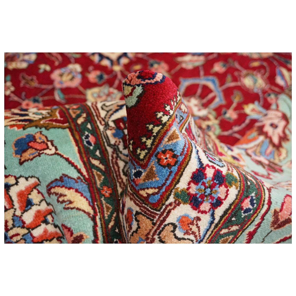 Antike 1940er Persisch Tabriz Pahlavi 11x16 Rot, Teal, & Elfenbein handgefertigt Bereich Teppich im Angebot 3