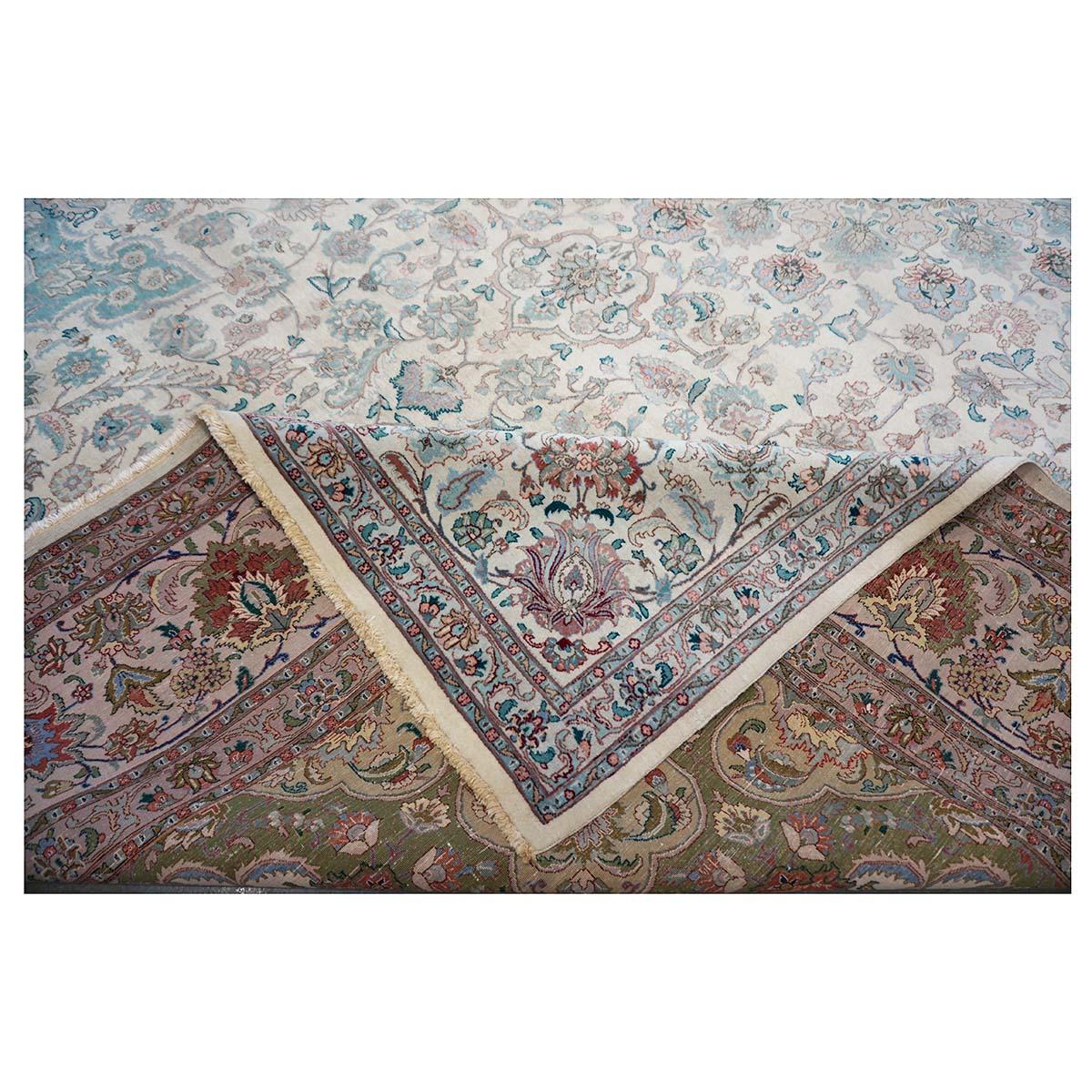 Antike 1940er Jahre persischen Tabriz Pahlavi 11x18 Elfenbein & Blau handgefertigt Bereich Teppich im Angebot 8
