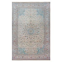 Antike 1940er Jahre persischen Tabriz Pahlavi 11x18 Elfenbein & Blau handgefertigt Bereich Teppich