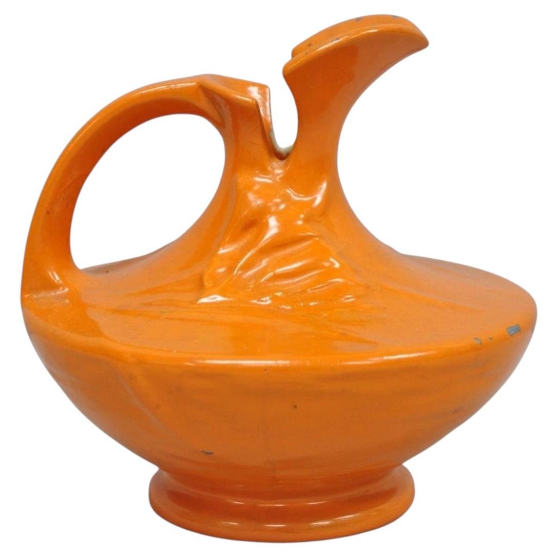Antico vaso Roseville Pottery USA degli anni '40, vaso arancione con fresia botanica in vendita