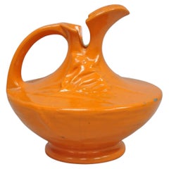 Antique 1940s Roseville Pottery USA Pitcher Ewer Freesia Botanical Orange Vase