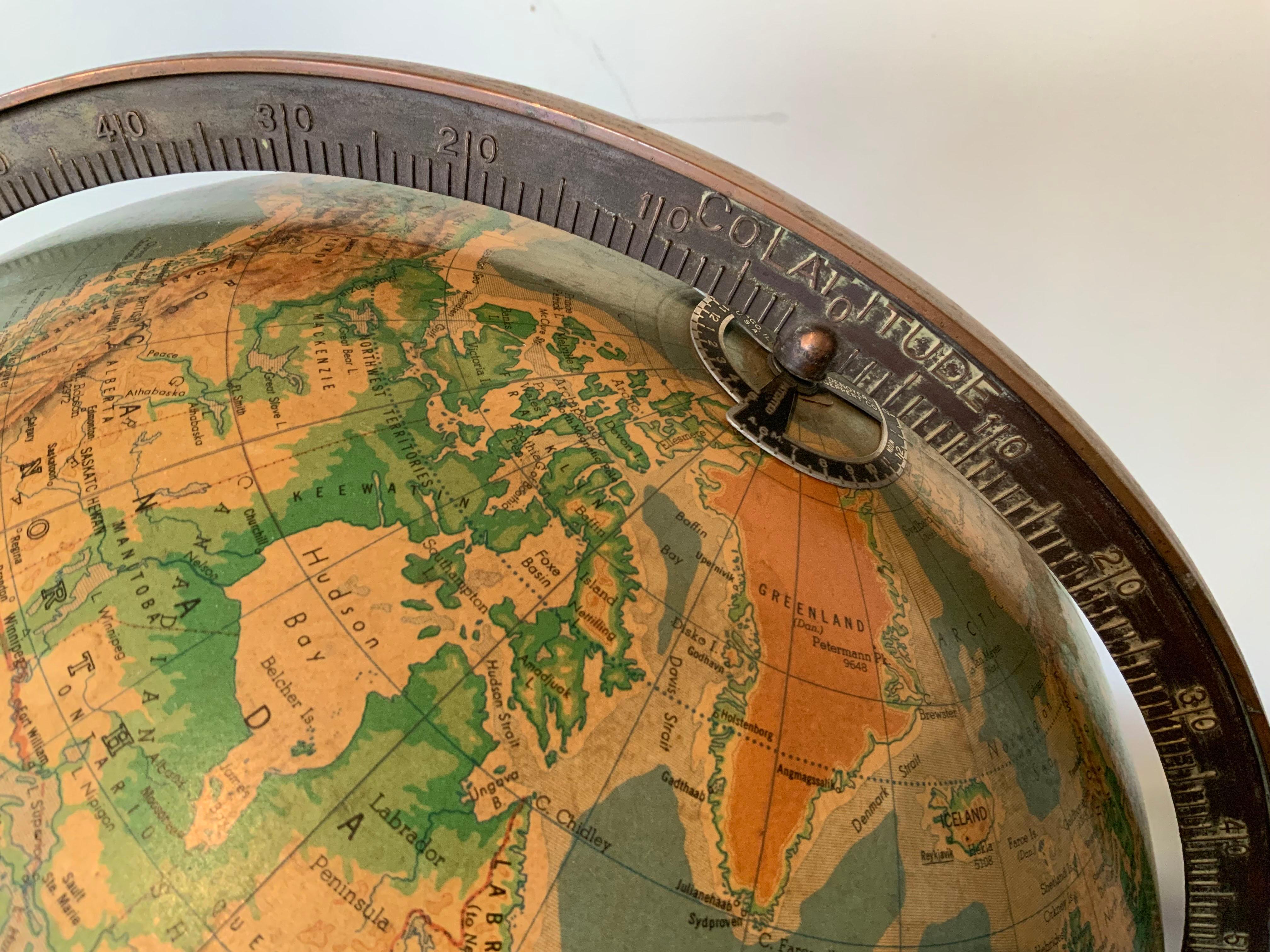 Antique 1940's Tabletop Globe by Denoyer Geppert In Good Condition For Sale In Hudson, NY