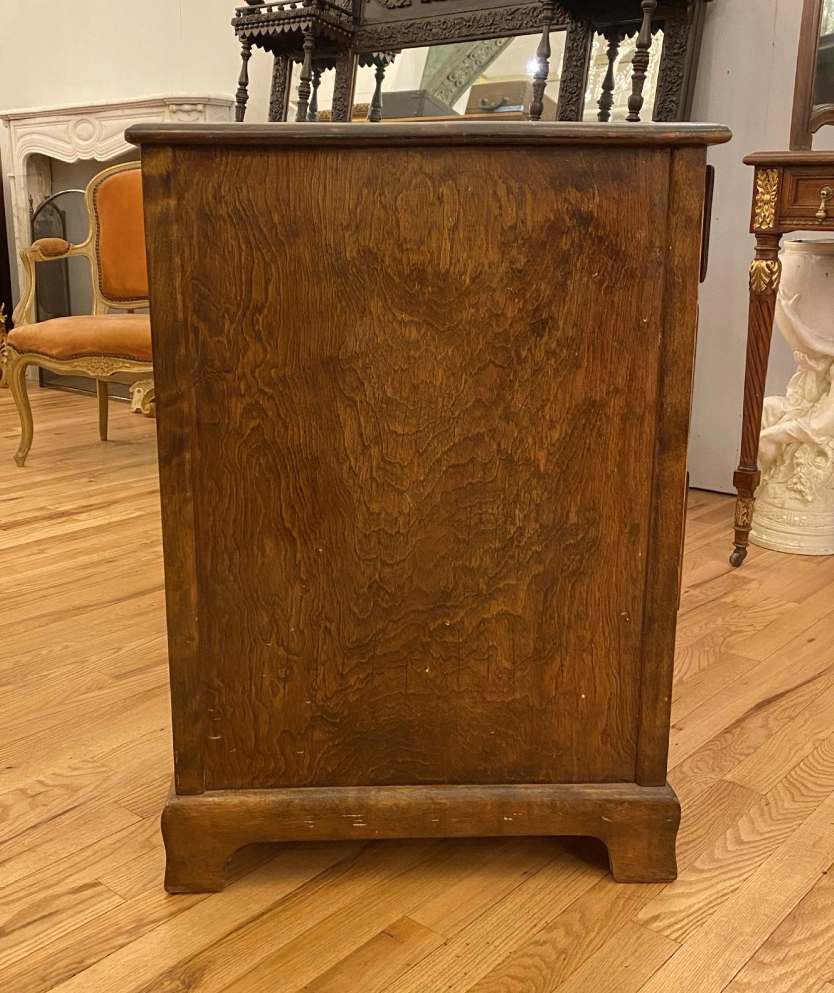 Mid-20th Century Antique 1940s Wood Kneehole Desk with Chippendale Style Pulls