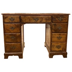 Antique 1940s Wood Kneehole Desk with Chippendale Style Pulls