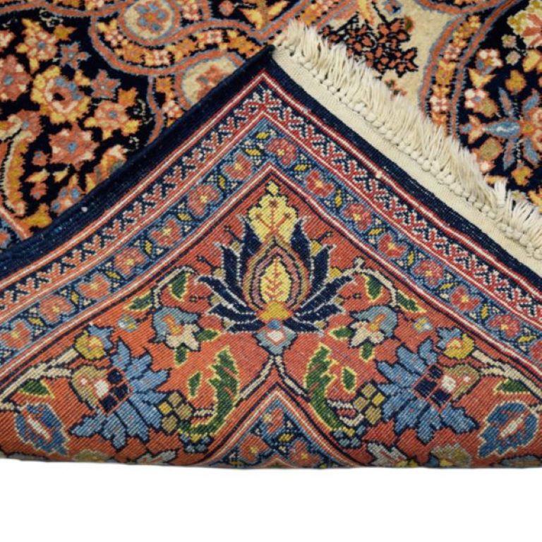 Antique 1940s Wool Semnan Carpet in Cream, Black, Blue, and Pink, 5' x 7' For Sale 4
