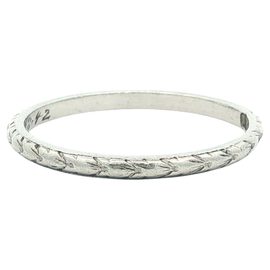 Antike 1942 Platin Weizen Gravur Muster Stack Hochzeit Band Ring
