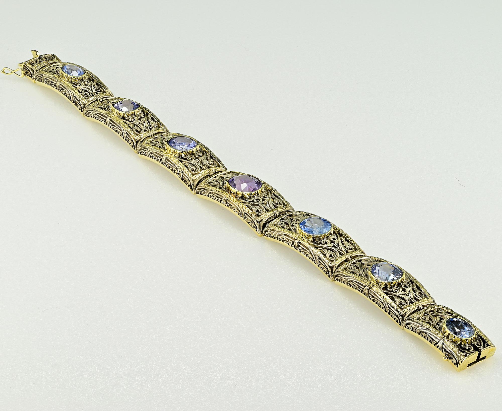Antique 19.45 Ct Natural Untreated Sapphire  18 KT Silver Bracelet In Good Condition For Sale In Napoli, IT