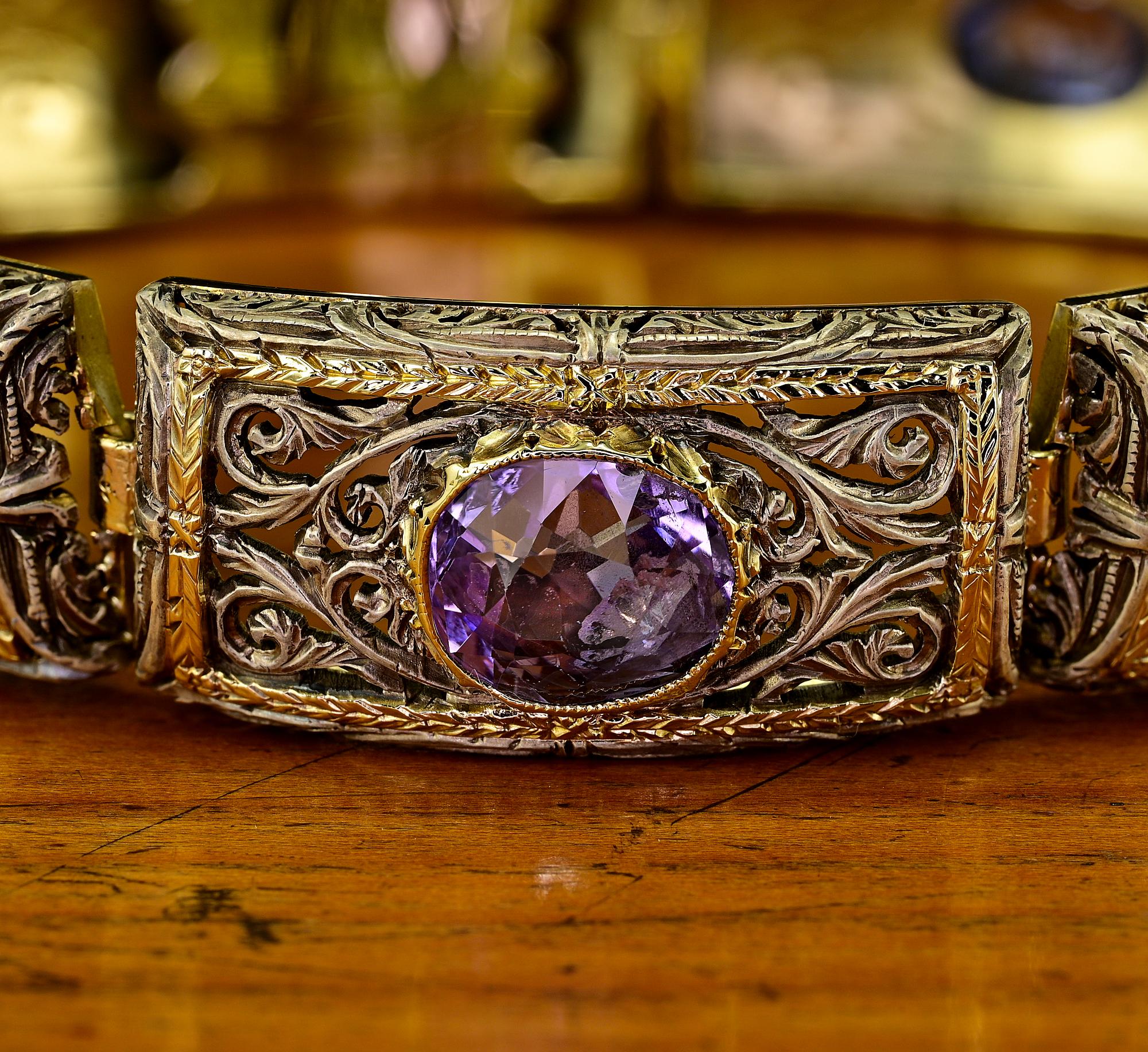 Women's or Men's Antique 19.45 Ct Natural Untreated Sapphire  18 KT Silver Bracelet For Sale