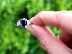 Antique 1.95ct Blue Sapphire & 0.50ct Diamond Ring, 18k Gold, 1930