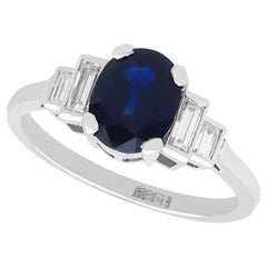 Antique 1.95ct Blue Sapphire & 0.50ct Diamond Ring, 18k Gold, 1930