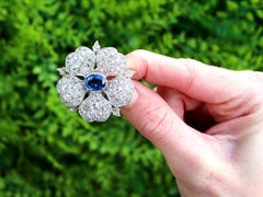 Antique 1.95 Carat Sapphire 6.05 Carat Diamond and Silver Pendant/Brooch