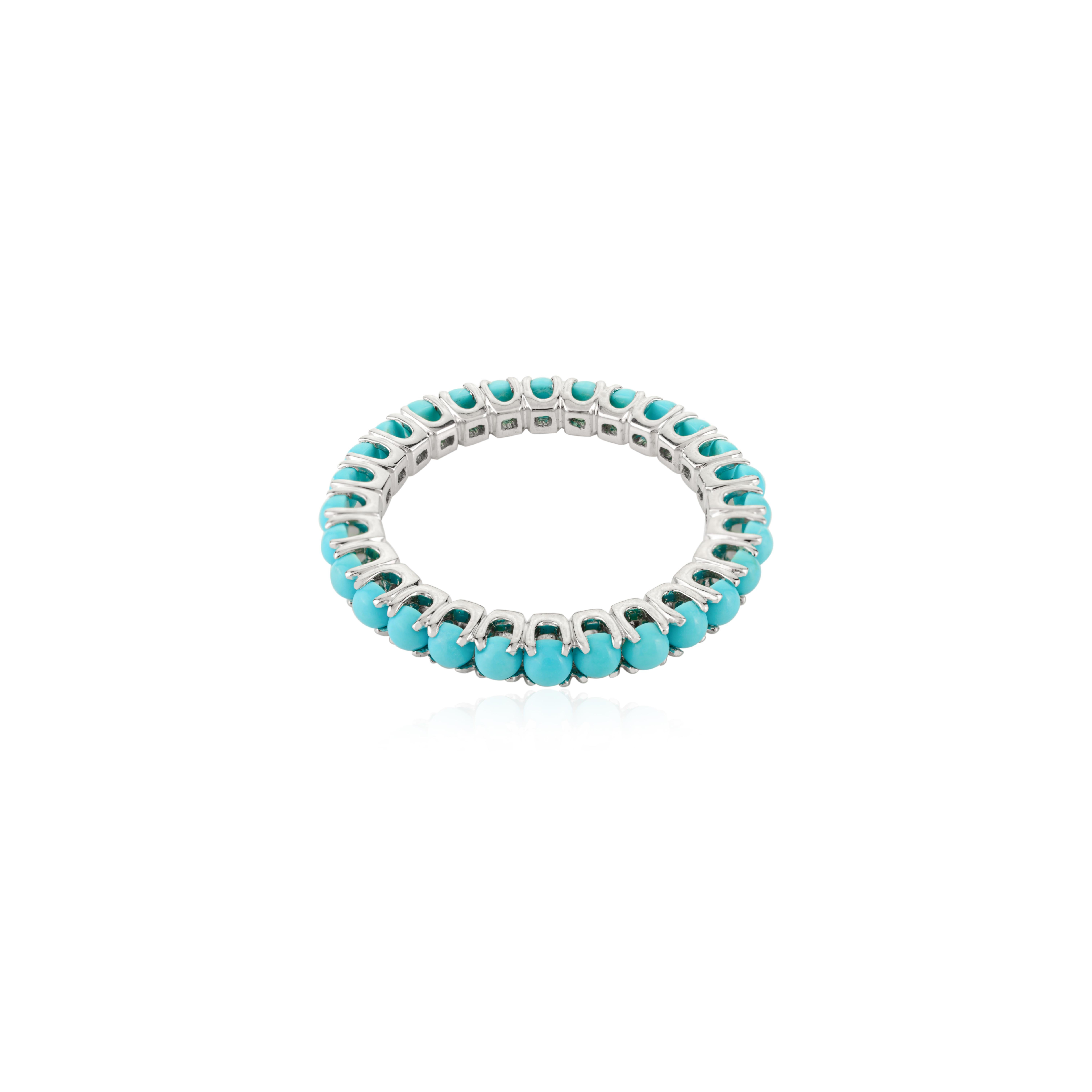 in vendita:  Anello a fascia per l'eternità con cabochon di turchese antico da 1,95 CTS in oro bianco massiccio 14k 5