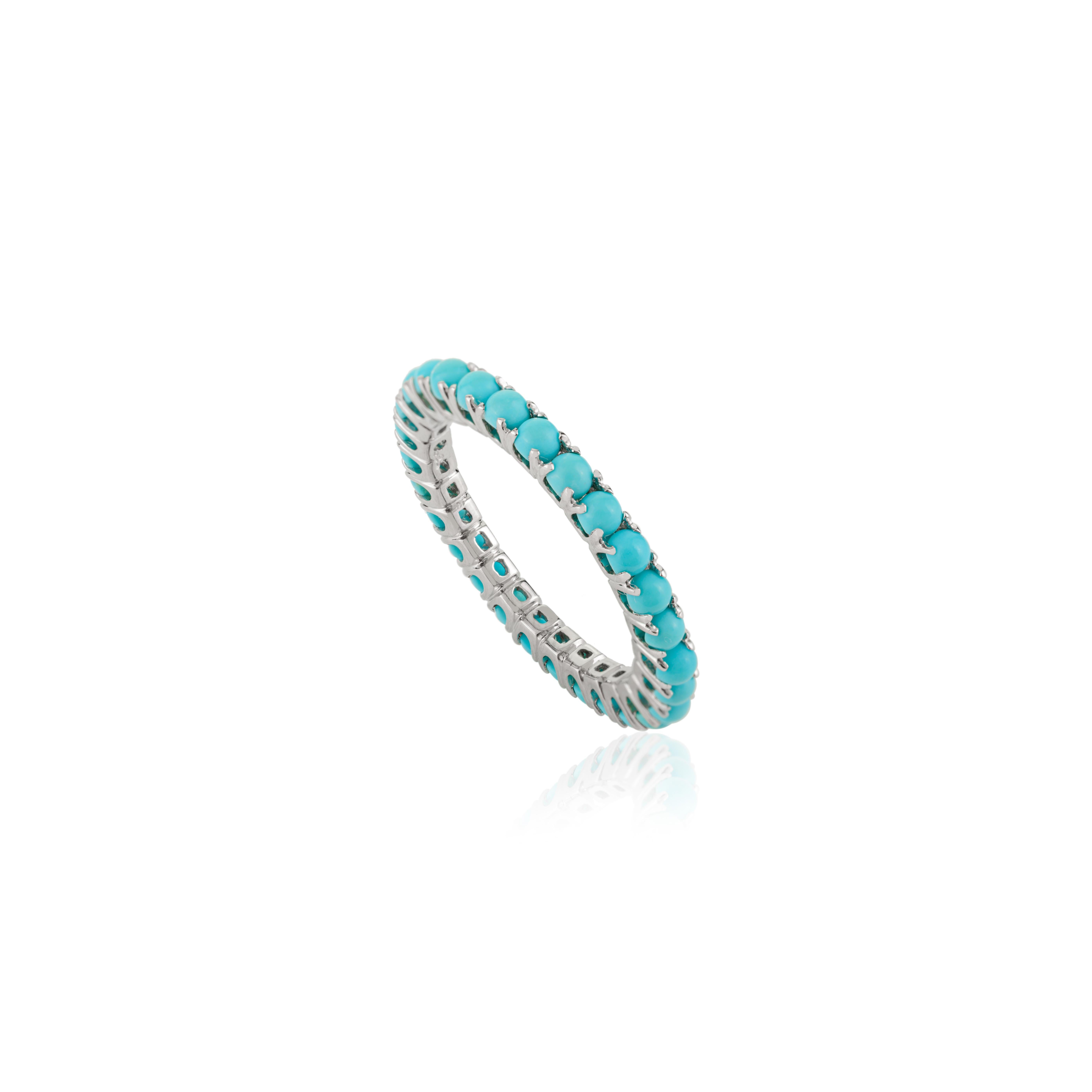 in vendita:  Anello a fascia per l'eternità con cabochon di turchese antico da 1,95 CTS in oro bianco massiccio 14k 7