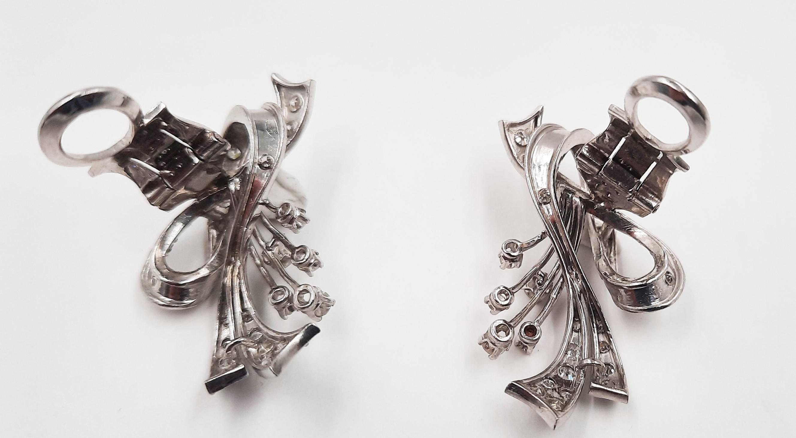 Antike 1950 Italienische Platin-Ohrringe mit Diamanten im 
