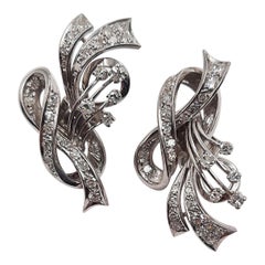 Boucles d'oreilles italiennes anciennes en platine avec diamants taille unique « Haut couteau » de 1950