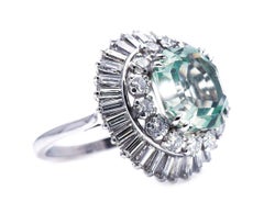 Antique, 1950s, 18ct White Gold, Extraordinary Mint Quartz and Diamond Ring