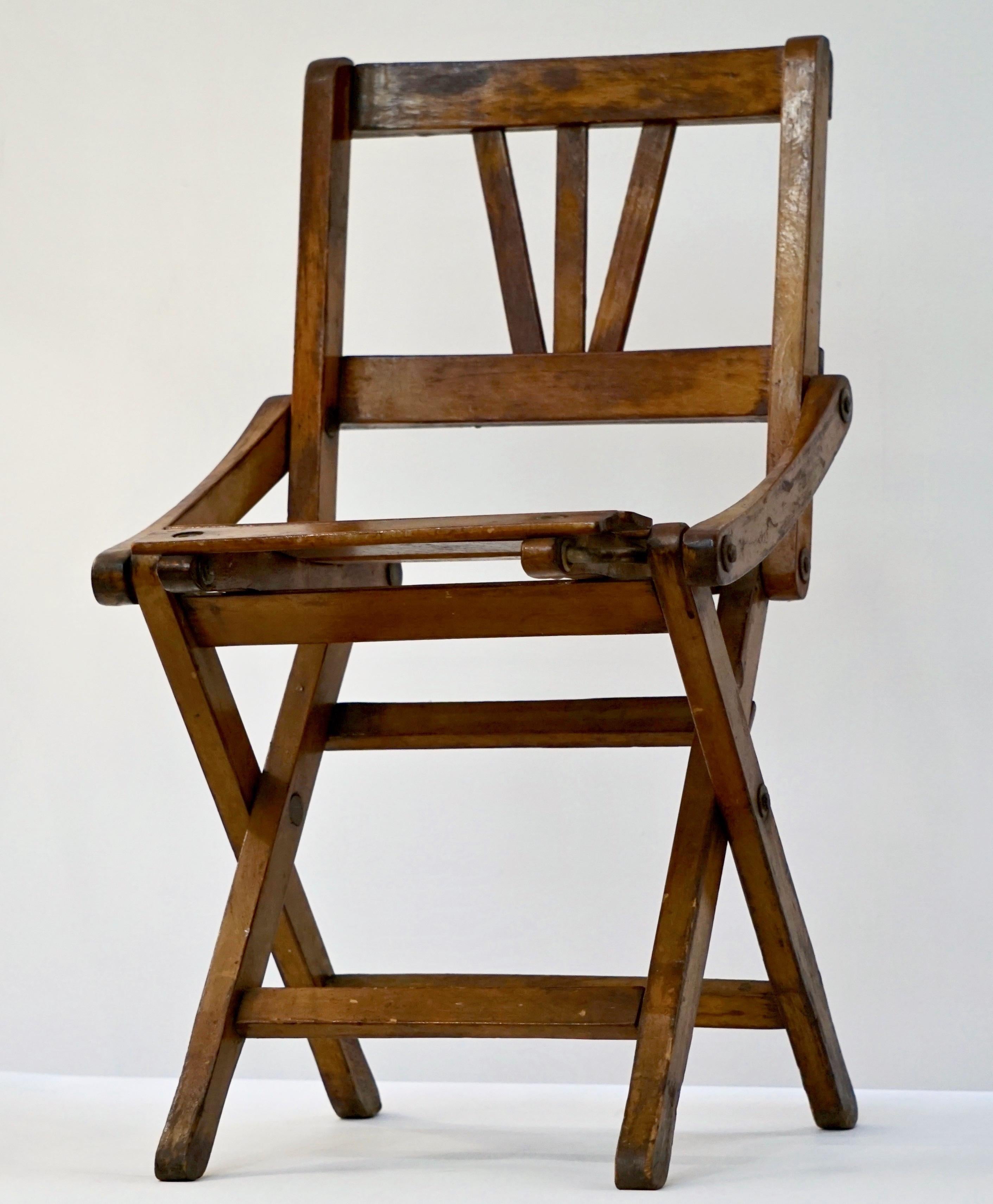 Antique 1950s Italian Handcrafted Oak Doll / Miniature Folding Chair For Sale 3