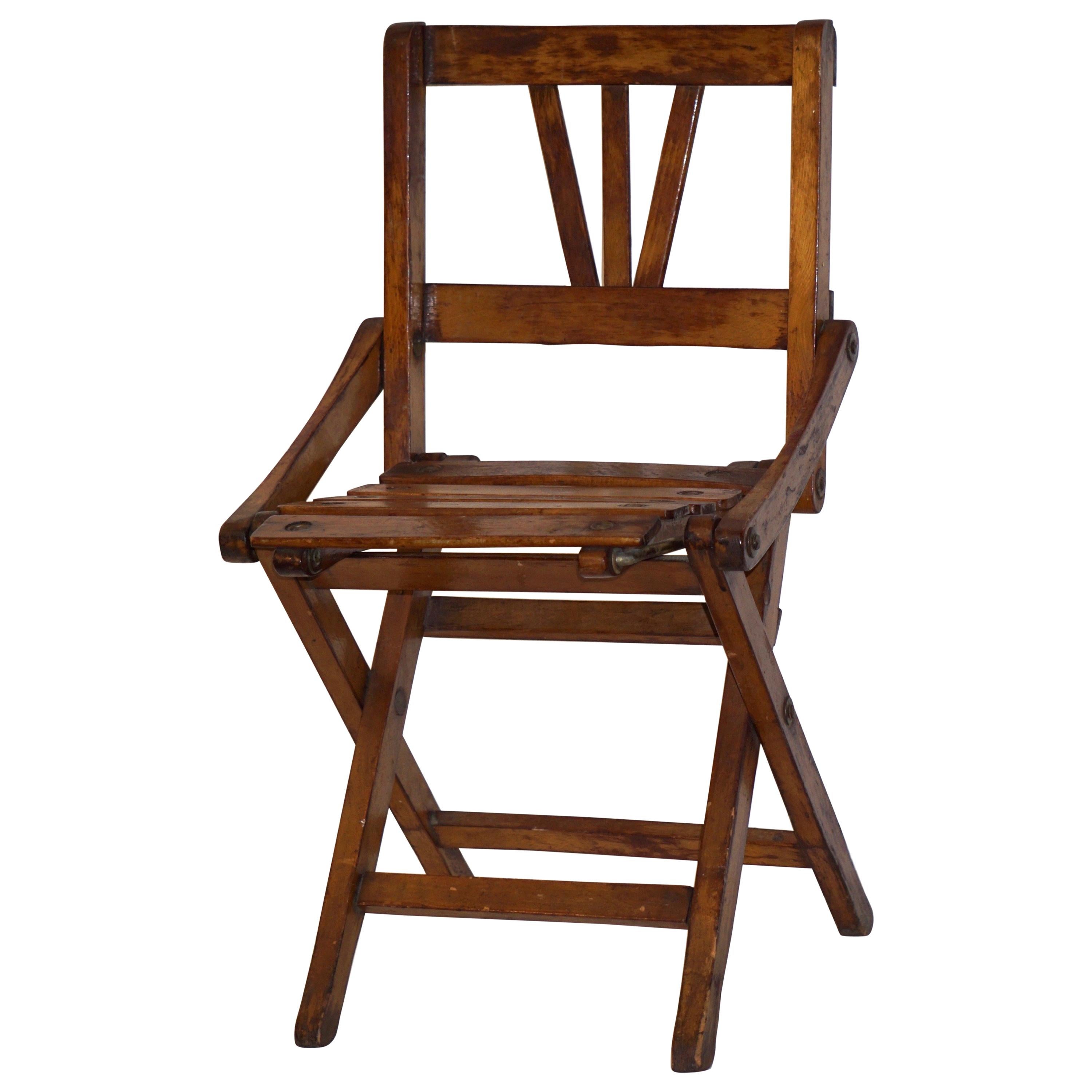 Antique 1950s Italian Handcrafted Oak Doll / Miniature Folding Chair For Sale