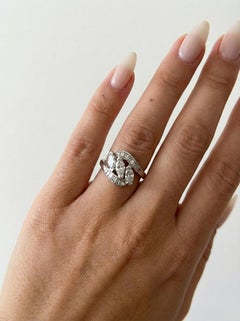 Antique 1950s Retro Platinum Diamond Ring 3 Carats