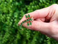 Antique 1.95Ct Chrysoprase and 0.14Ct Diamond 15k Yellow Gold Dragonfly Brooch