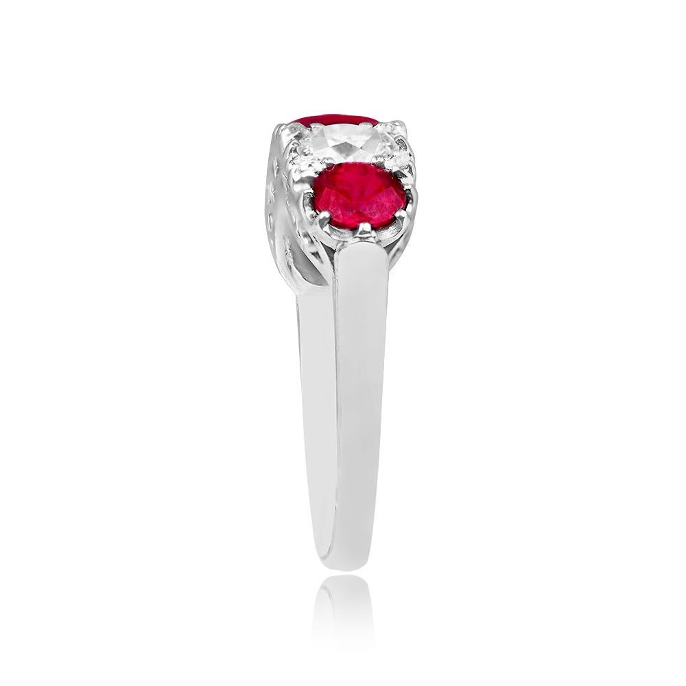 Edwardian Antique 1.95ct Ruby & 0.95ct Diamond Band Ring, Platinum, Circa 1900 For Sale