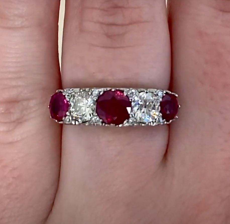 Antique 1.95ct Ruby & 0.95ct Diamond Band Ring, Platinum, Circa 1900 In Excellent Condition For Sale In New York, NY
