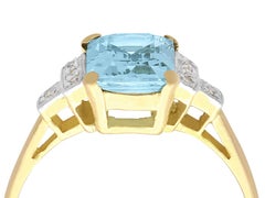 Antique 1.96 Carat Aquamarine and Diamond Yellow Gold Dress Ring