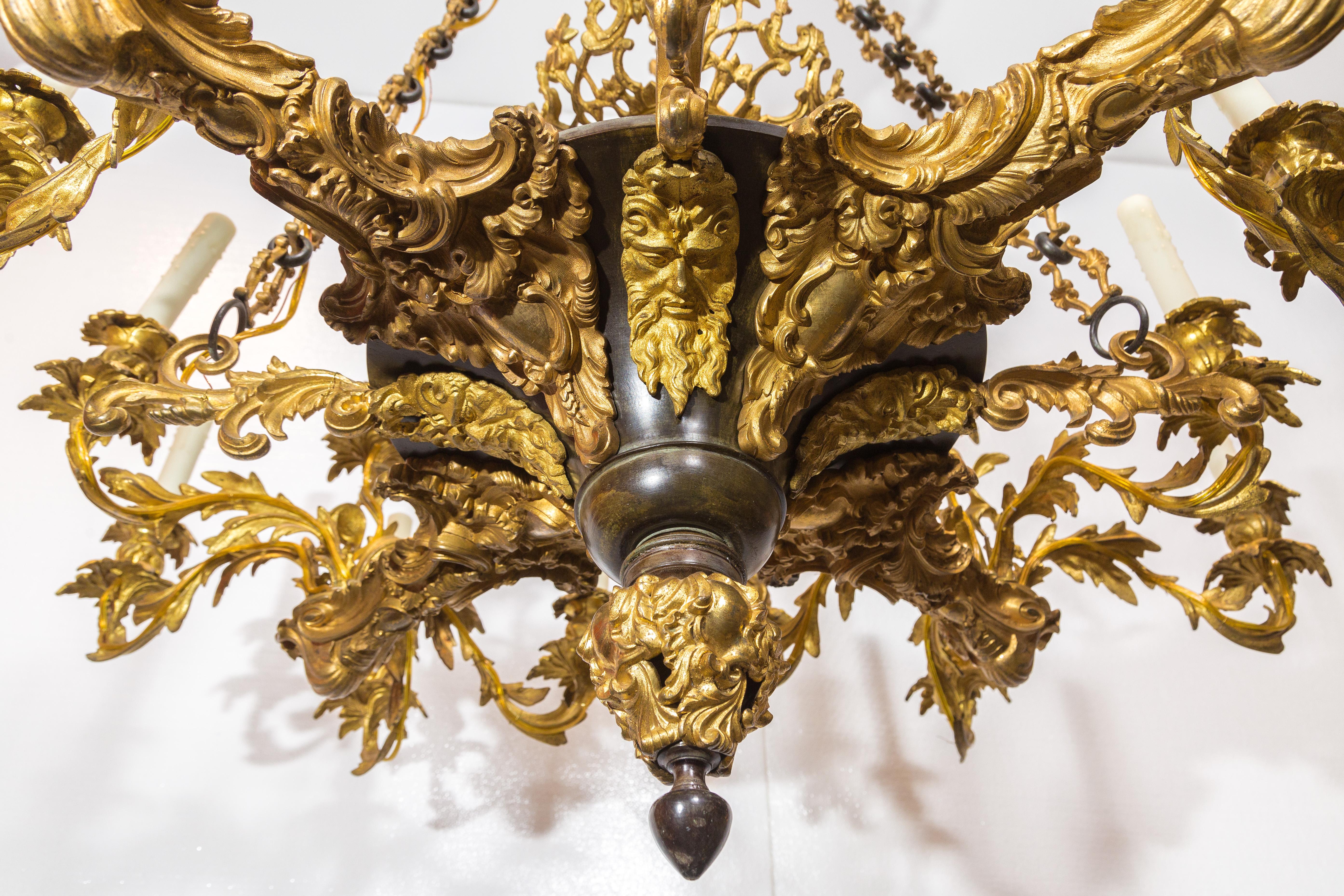 French Provincial Antique 1960s Gold Bronze Chandelier For Sale