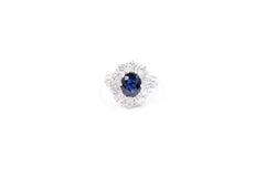 Antique 1.97 Carats deep blue sapphire and diamond cluster ring