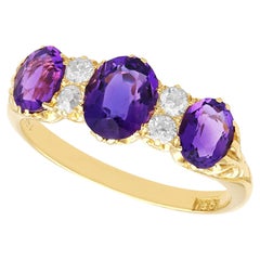 Antique 1.97 Ct Amethyst and Diamond Yellow Gold Trilogy Ring Circa 1910