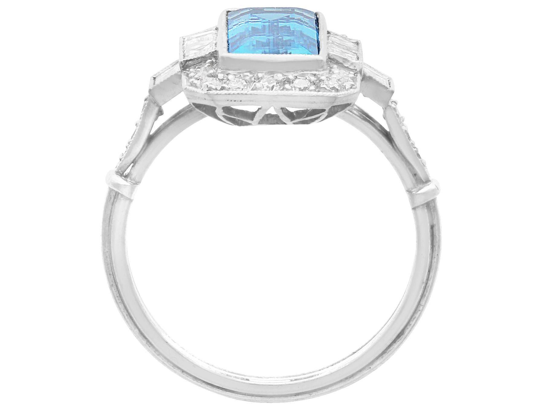 Women's or Men's Antique 1.97 Carat Aquamarine and Diamond Platinum Cocktail Ring For Sale