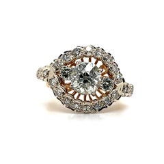 Antique 1970s 1.71 Carat Cushion Cut Diamond Two Tone Gold Engagement Ring