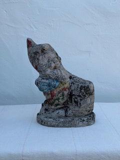 Antique 1970s Painted Concrete Garden Gnome with Barrel Statue