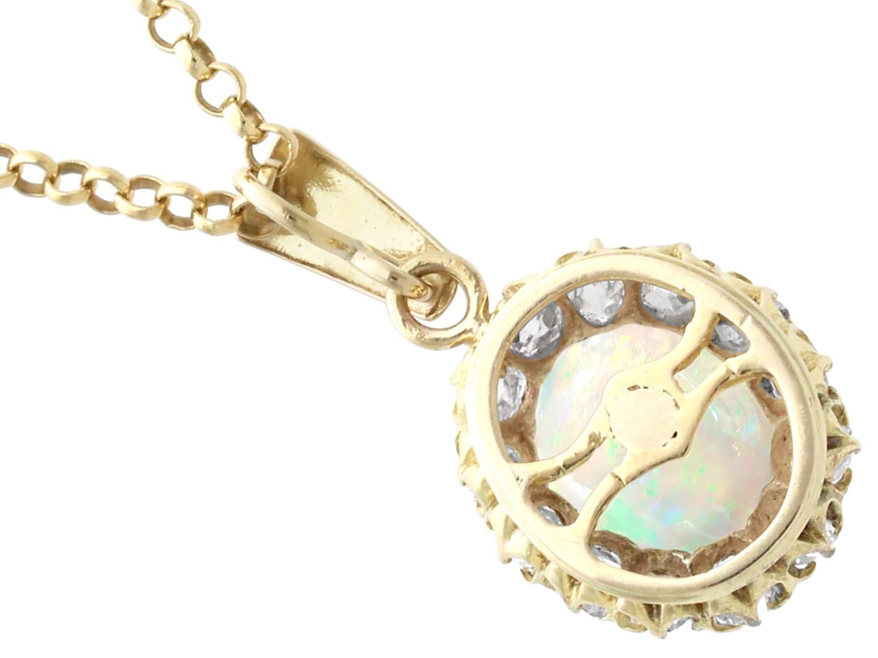 Women's or Men's 1920s Antique 1.99 Carat Opal and 1.02 Carat Diamond Yellow Gold Pendant For Sale