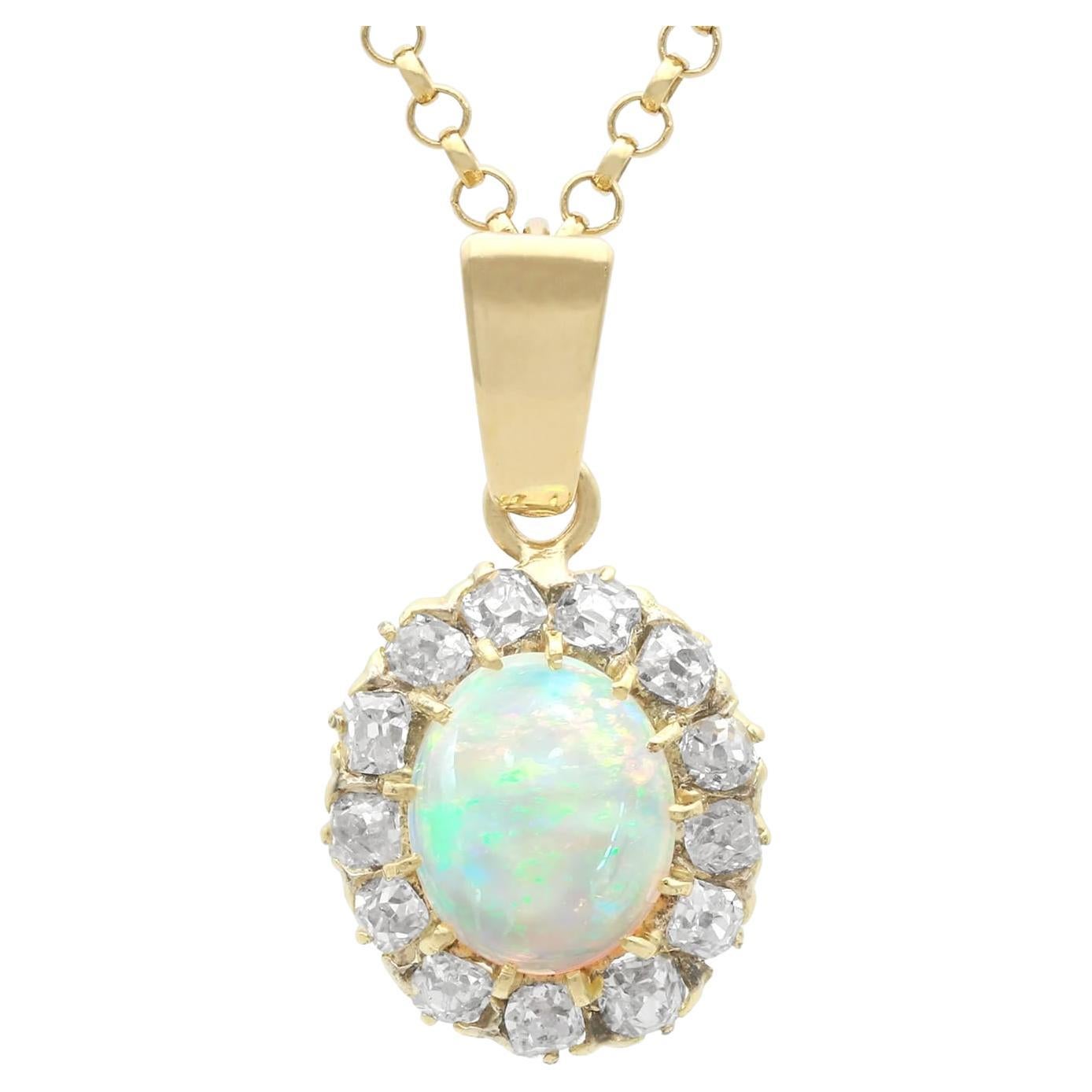 1920s Antique 1.99 Carat Opal and 1.02 Carat Diamond Yellow Gold Pendant For Sale