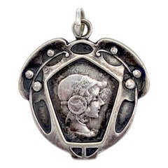 Antique 1895 Art Nouveau Jugendstil Silver Plate Pendant