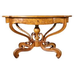 Antique 19c Biedermeier Burl Walnut Center Table