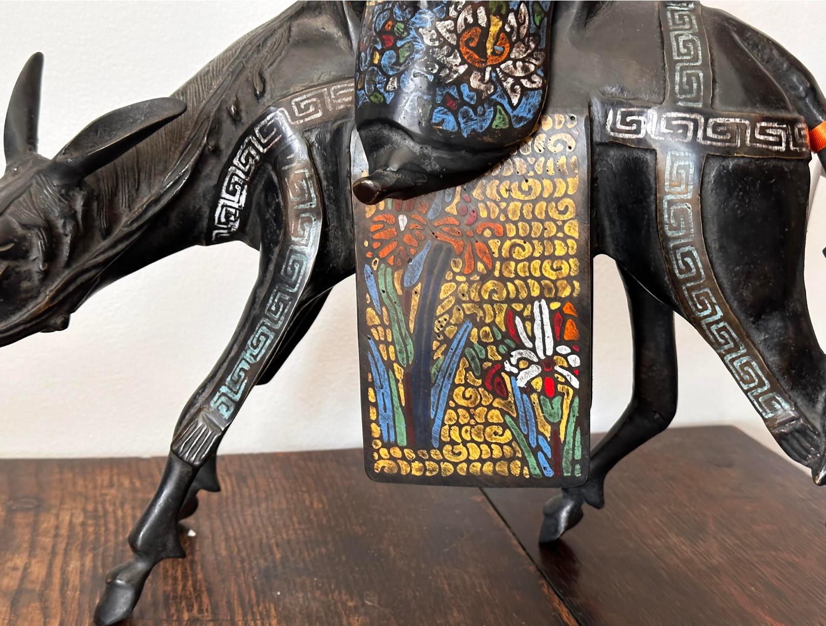 Antique 19c Chinese Bronze Champleve Figural Censer - Donkey & Rider.