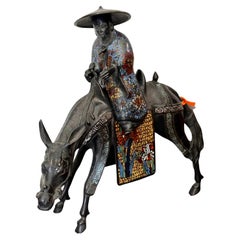 Antique 19c Chinese Bronze Champleve Figural Censer - Donkey & Rider