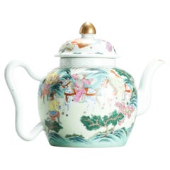 Antique 19C Chinese Porcelain Cantonese Teapot Figures Qing Daoguang Mark&Period