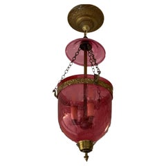 Antique 19c Cranberry Glass Bell Form Pendant Chandelier