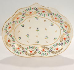 Antique 19th C. Derby English Porcelain Shaped Dish in Blue Cornflower Pattern