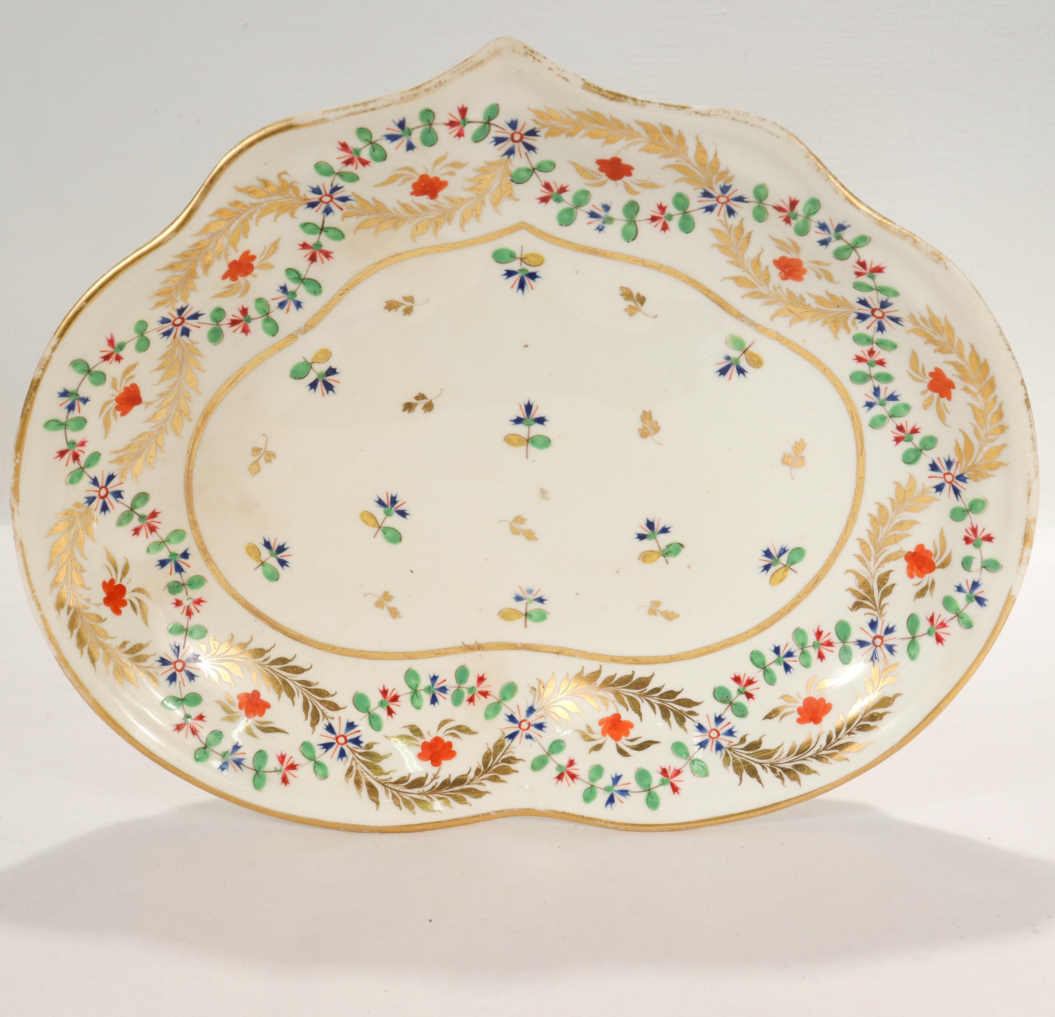 Georgian Antique 19th C. Derby English Porcelain Shaped Dish in Blue Cornflower Pattern For Sale