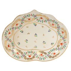 Antique 19th C. Derby English Porcelain Shaped Dish in Blue Cornflower Pattern