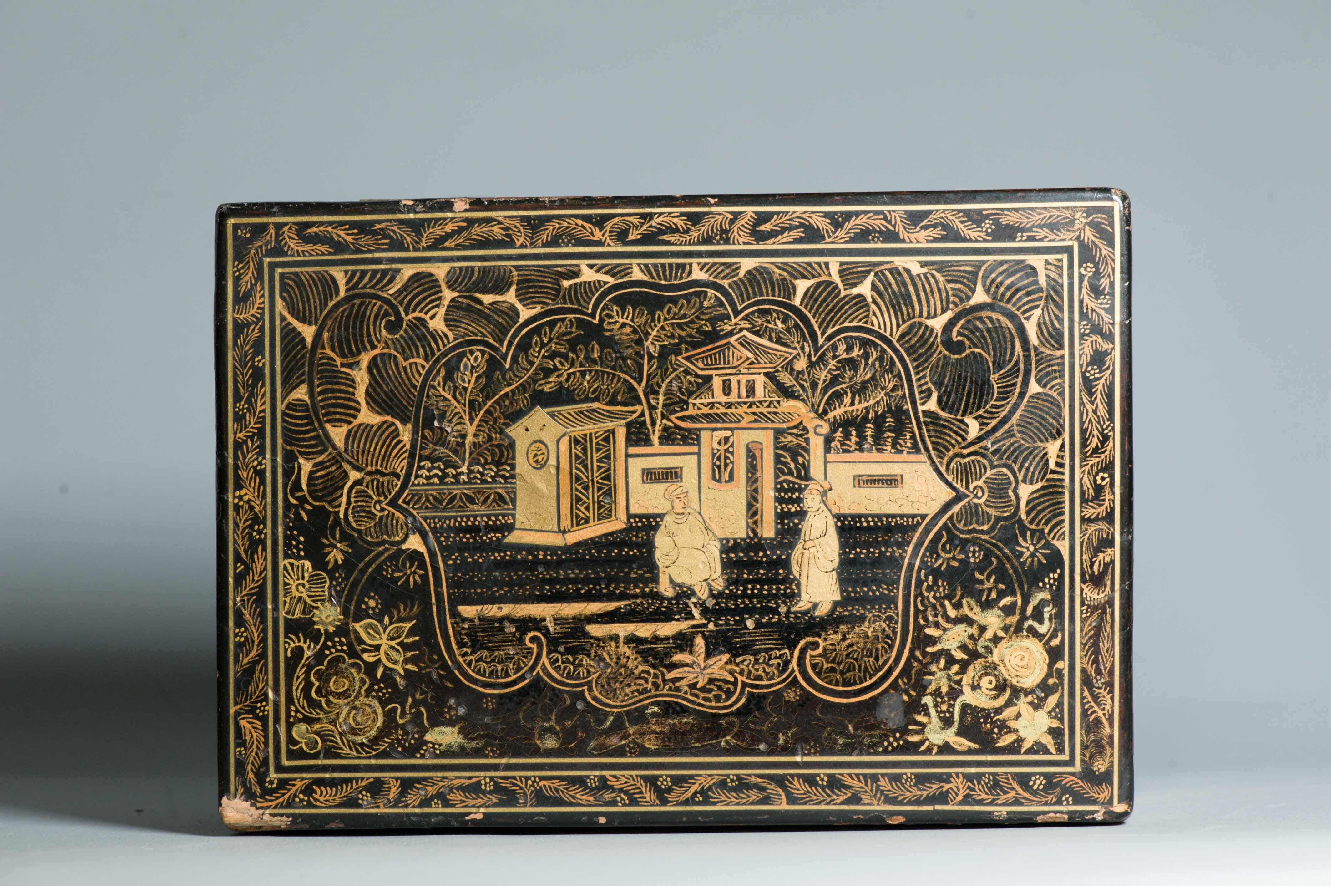 Antico 19c Fantastica scatola da tè in lacca cinese Canton Cina Antico ca 1850 Cina in vendita 2