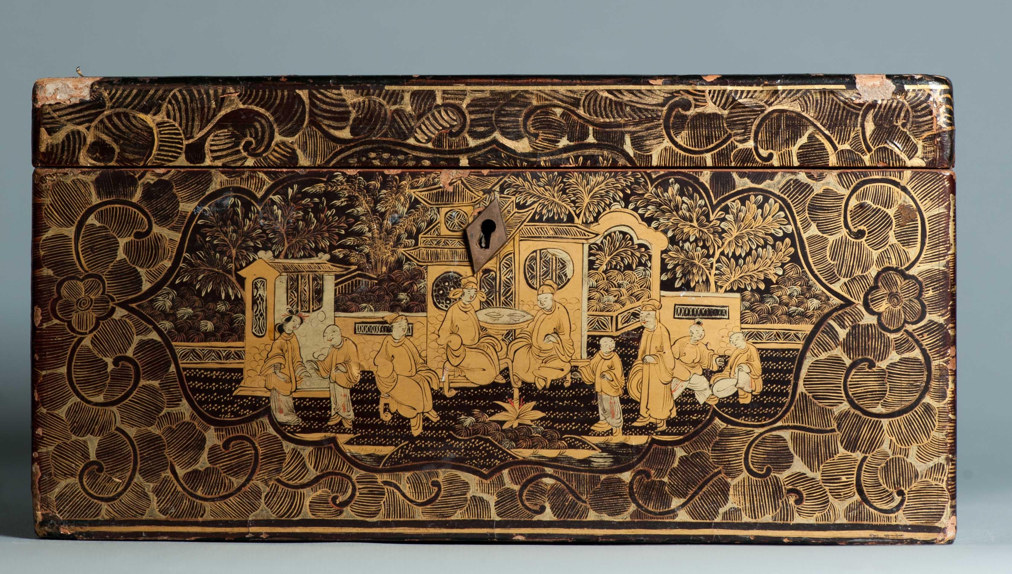 Antico 19c Fantastica scatola da tè in lacca cinese Canton Cina Antico ca 1850 Cina in vendita 3